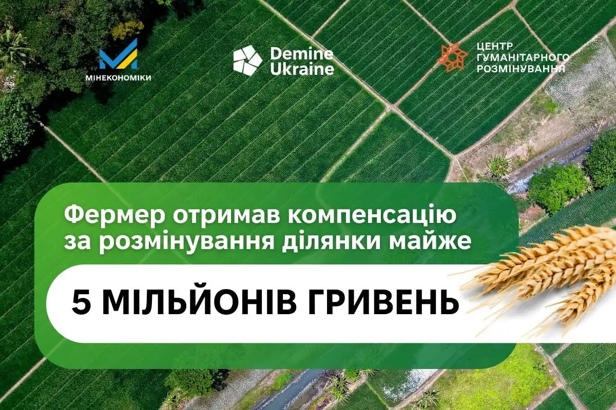В Україні фермер вперше отримав майже 5 мільйонів компенсації за розмінування землі