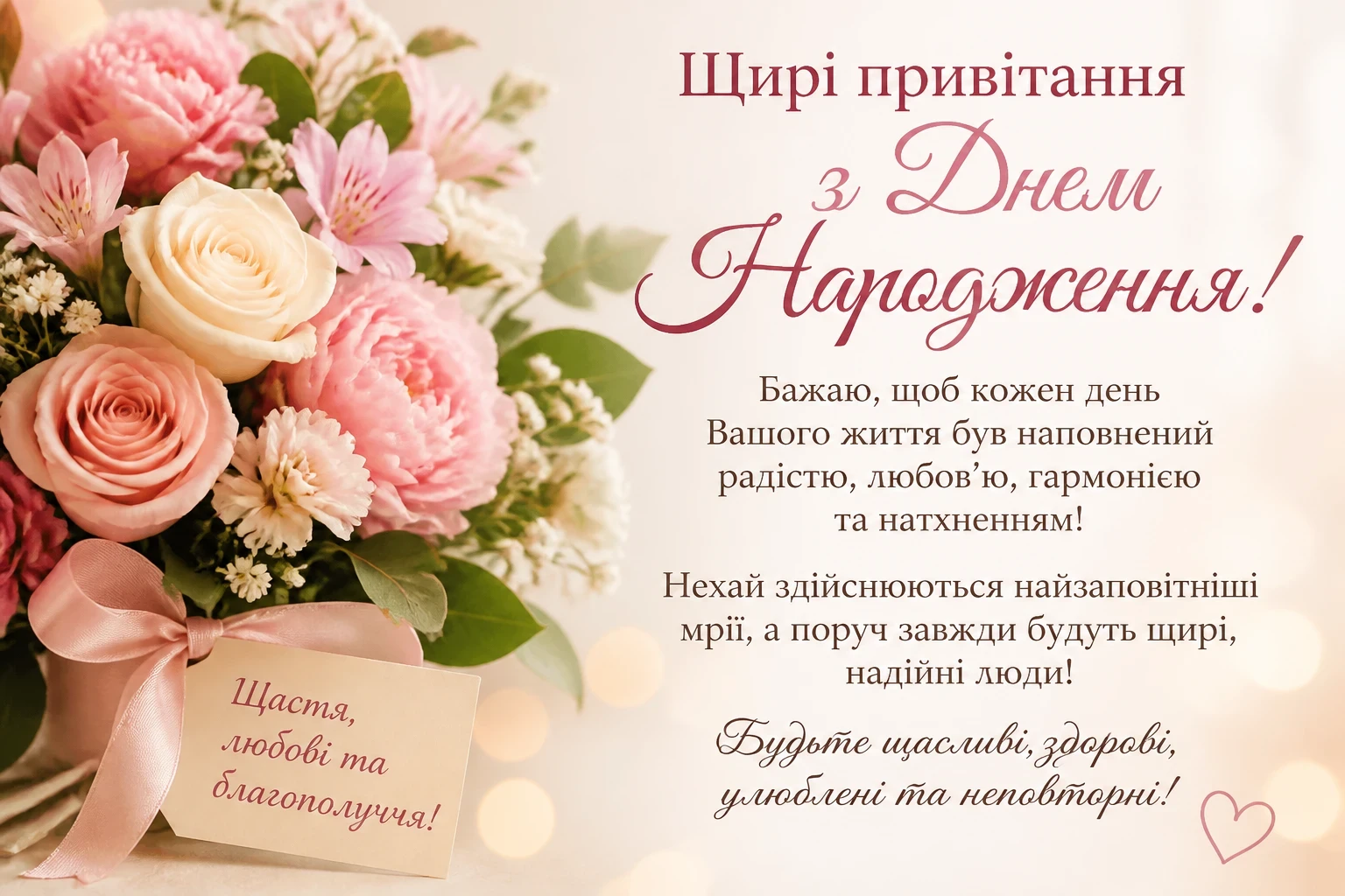 Щирі привітання з днем народження жінці