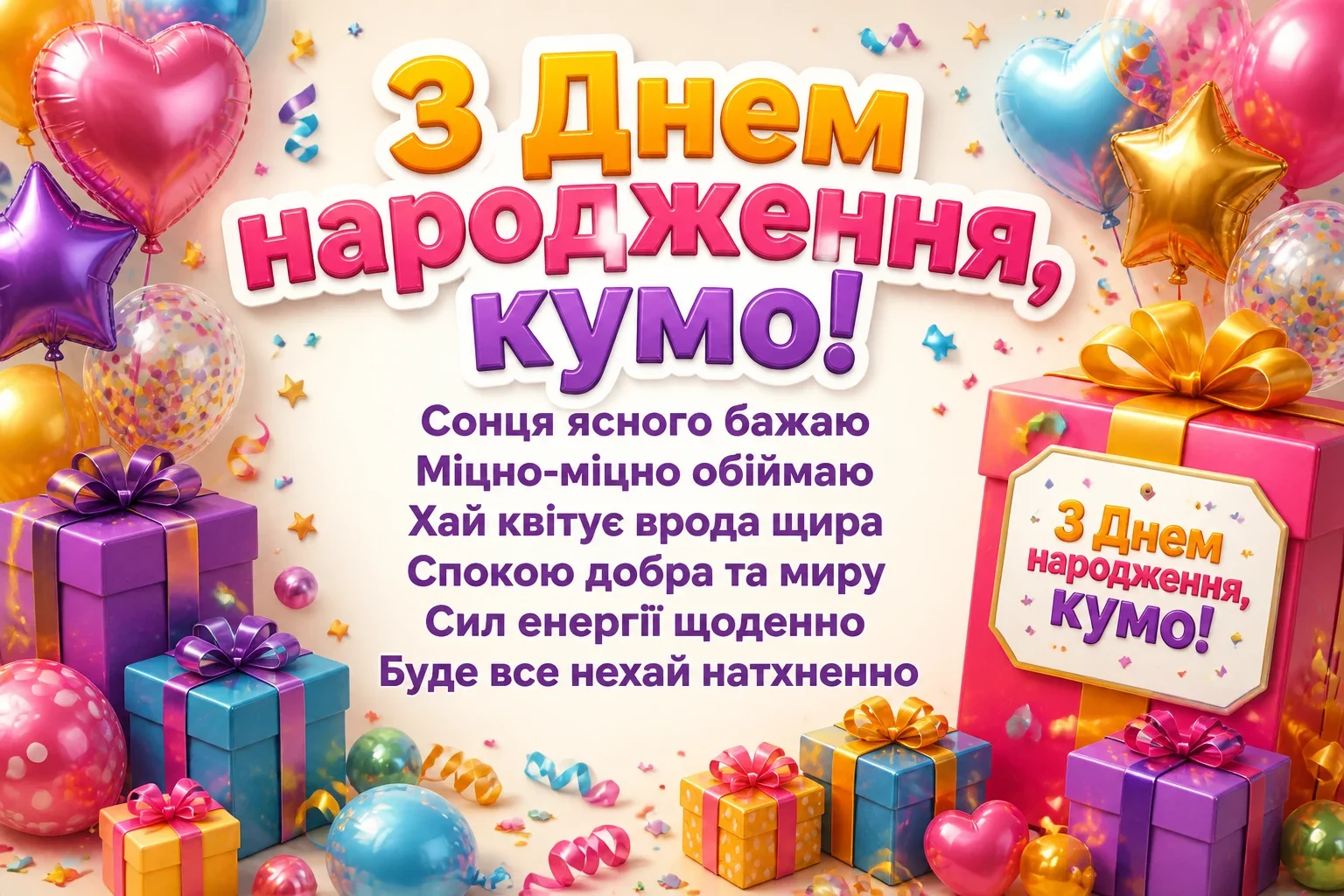 привітання кумі з днем народження своїми словами