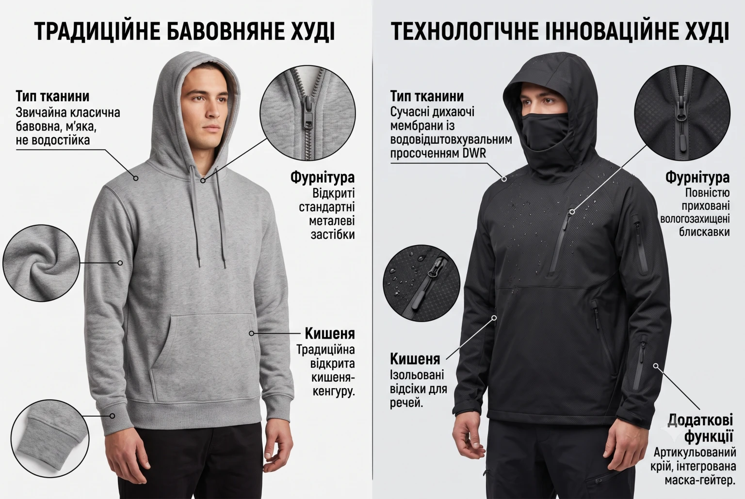 Порівняння бавовняного та технологічного худі